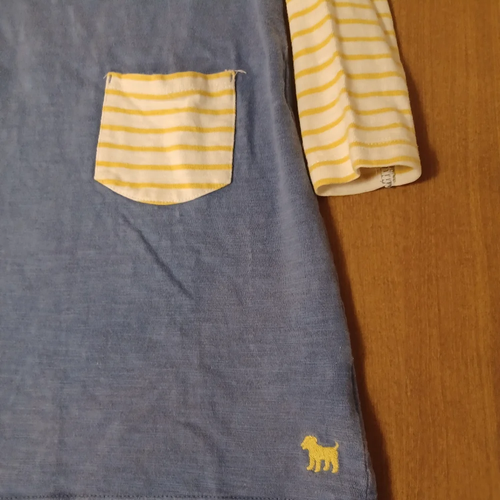 Mini Boden Blue Yellow Striped Dress Girls 6-7y Pockets Long Sleeve